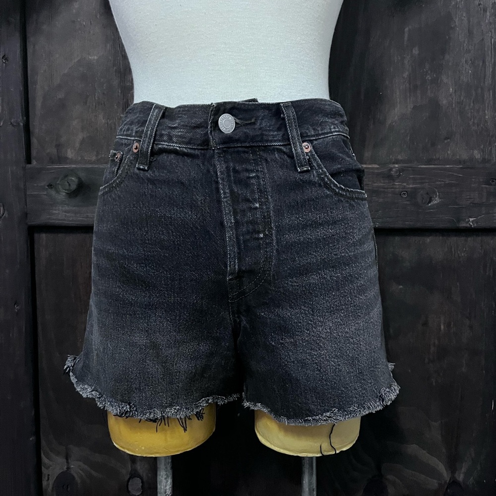 Levi's Black Wedgie Short High-Waisted Distressed Denim